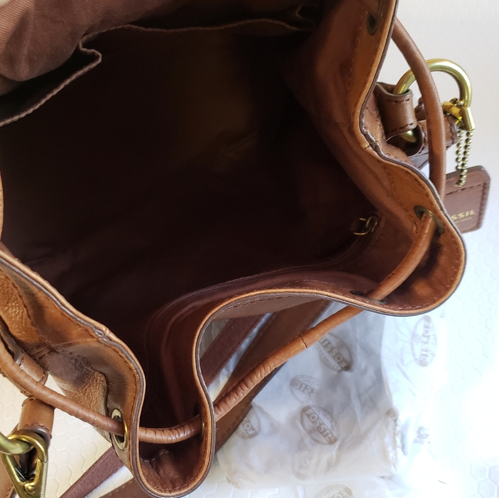 Fossil VTG Leather Drawstring Purse Bag Tote - Picture 8 of 13